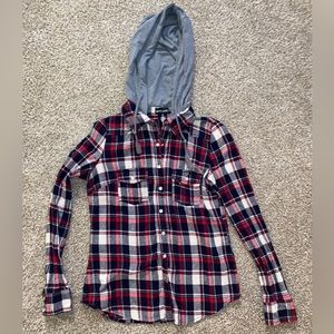 Flannel, plaid, xs with hood.